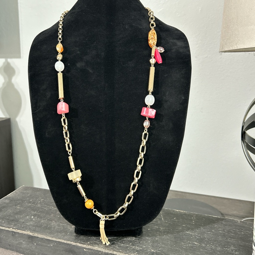 Chico’s Gold and Pink Beaded Necklace